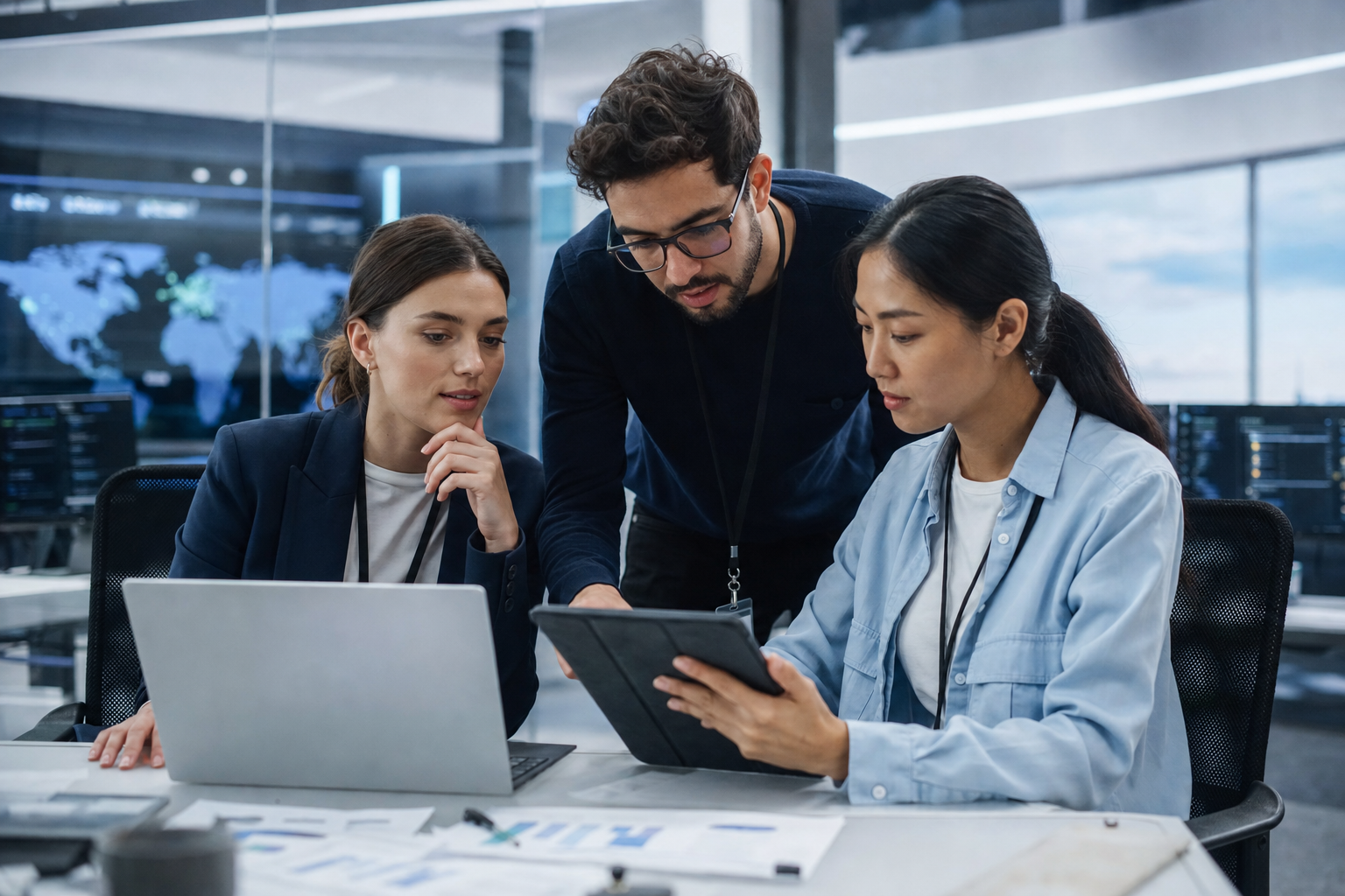 Compliance operations specialists reviewing a customer verification workflow